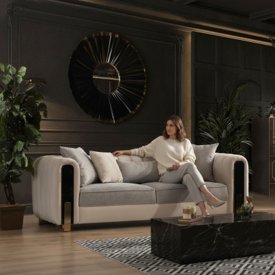 Weißer Dreisitzer Luxus Couch Modernes Edelstahl Design Wohnzimmermöbel