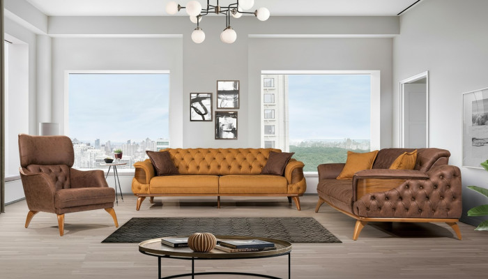 Chesterfield Sitzgruppe Luxus Couchgarnitur Set Dreisitzer Sessel 3tlg