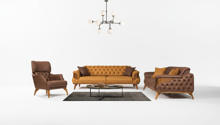 Chesterfield Sitzgruppe Luxus Couchgarnitur Set Dreisitzer Sessel 3tlg