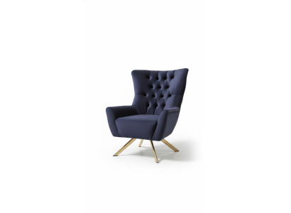 Sessel Chesterfield Ohrensessel Stoff Blau Wohnzimmer Polyester Einsitzer