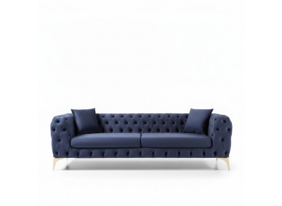 Chesterfield Dreisitzer Edelstahlfüße Luxus Sofa Blau Designermöbel Neu