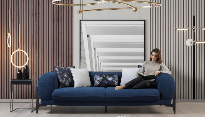 Blauer Dreisitzer Luxus Couch Moderne Sofas Wohnzimmermöbel Edelstahl