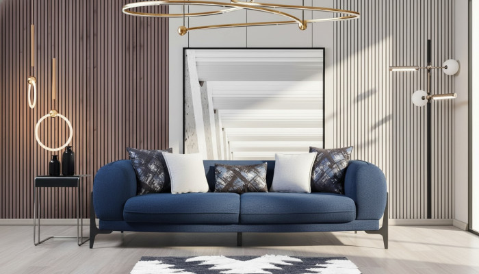 Blauer Dreisitzer Luxus Couch Moderne Sofas Wohnzimmermöbel Edelstahl
