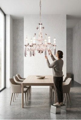 Große Hängelampe Wohnzimmerlampe Kronenluster Weiß Kristallkandelaber