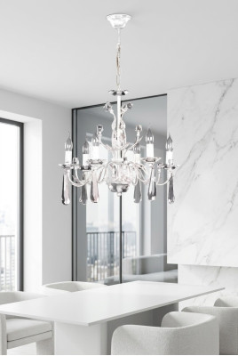 Große Hängelampe Wohnzimmerlampe Kronenluster Weiß Kristallkandelaber