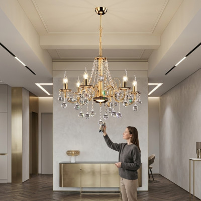 Goldene Kronlüster Kristall Kronleuchter Lichtpendelleuchte Deckenleuchter