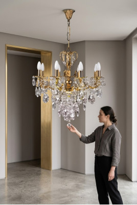 Lüster Kronleuchter Deckenlampe Deckenleuchter Gold Luxus Art Crystal