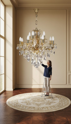 Luxus Deckenleuchter Lüster Kronleuchter Deckenlampe Kristall Gold