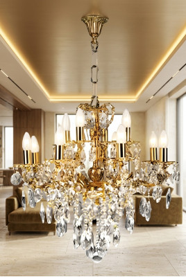 Luxus Deckenleuchter Lüster Kronleuchter Deckenlampe Kristall Gold