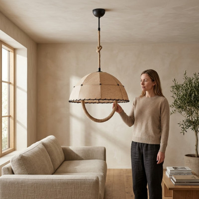 Deckenlampe Deckenleuchter Lüster Kronleuchter Lampe Beige Modern Seil