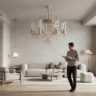 Luxus Deckenleuchter Lüster Kronleuchter Deckenlampe Lampen Glas Beige