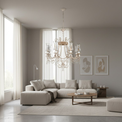 Luxus Deckenleuchter Lüster Kronleuchter Deckenlampe Lampen Glas Beige