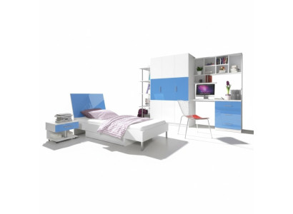 Blaues Kinderzimmer Schlafzimmer Jugendzimmer Set Schrank Tisch Bett Neu 4 tlg.