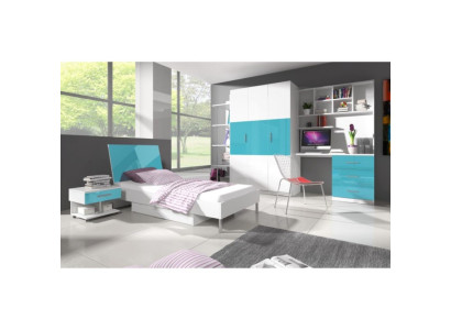 Bett + Nachttisch - Schlafzimmer Möbel Kinderzimmer Betten Blau 2tlg. Set Neu