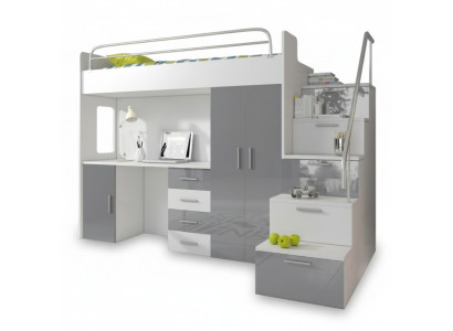 Doppelstockbett Grau Tisch Schrank Multifunktion Etagen Hochbett Kinderzimmer