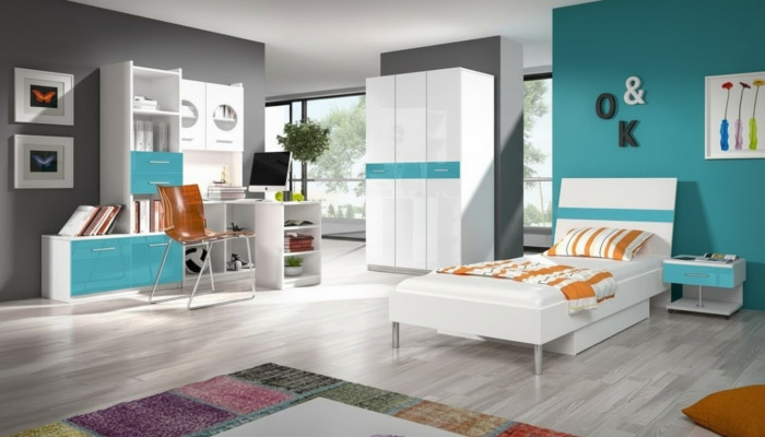 Kinderzimmer Turkis Modern Schrank Kommode Holz Tisch Schlafzimmer Jugend 5tlg
