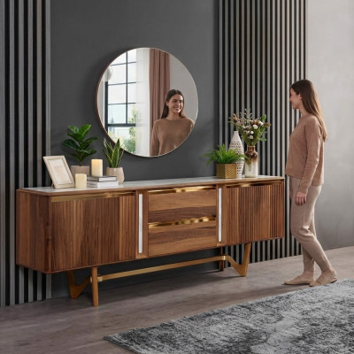 Sideboard Kommoden Set Italienische Möbel 2tlg. Schrank Holz Kommode mit Spiegel