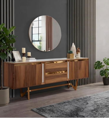 Sideboard Kommoden Set Italienische Möbel 2tlg. Schrank Holz Kommode mit Spiegel