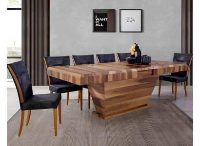 Tisch + 6Stuehle Set Garnitur Polster 7tlg Neu Designer Holz Ess Wohn Zimmer Set