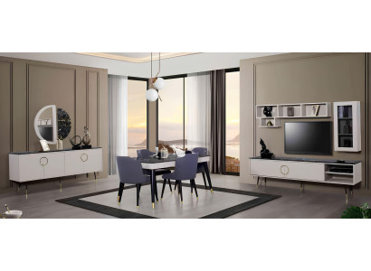 Komplette Essgarnitur 7tlg. Esszimmer Anrichte Set Modern Tisch 4x Stühle rtv