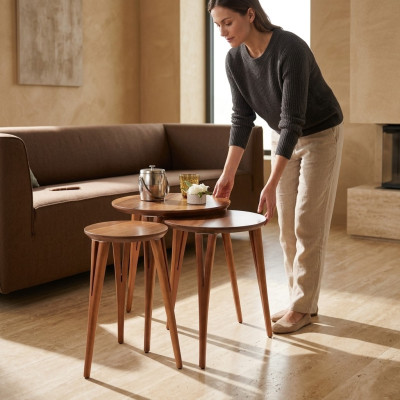 Holztische Beistelltische Set Beistelltisch Tisch Couchtisch Blumenständer 3tlg.
