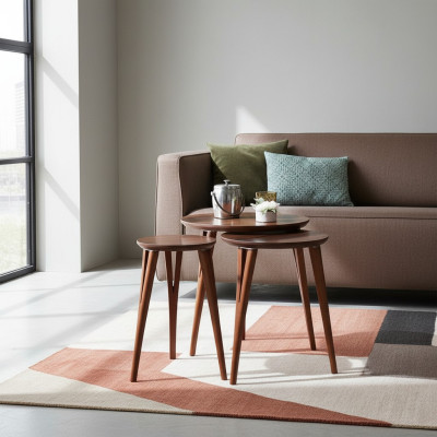 Holztische Beistelltische Set Beistelltisch Tisch Couchtisch Blumenständer 3tlg.