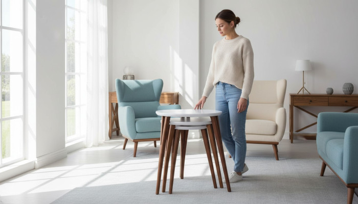 Beistelltische Blumenständer Holztische Set Tisch Couchtisch Beistelltisch 3tlg.