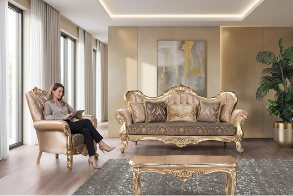 Chesterfield Sofagarnitur Couch Polster Möbel Barock Rokoko Tisch 3tlg