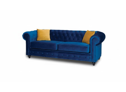 Sofas Polster Sofas 3 Sitz Chesterfield Textil Sofa Blau Klassisch Designer Neu