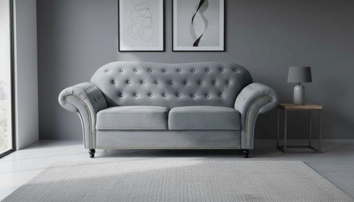 Zweisitzer Graue Chesterfield Couch Polster Möbel Stoff Couchen Sofas Textil