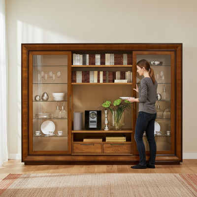 Wohnzimmer Schrank Wohnwand Regal Vitrine XXL Wohnwände Italienische Möbel Holz