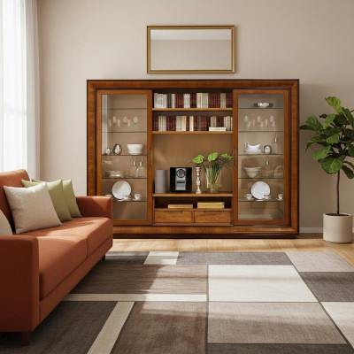 Wohnzimmer Schrank Wohnwand Regal Vitrine XXL Wohnwände Italienische Möbel Holz