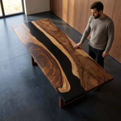 epoxid harz esstisch echtes holz massive möbel wasserfall epoxy tisch Möbel Neu