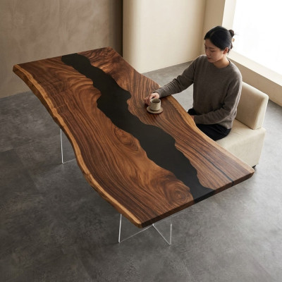 Epoxid Harz Fluss Tisch Echtes Holz Schwarz Wasser Tissche Epoxy Möbel Neu
