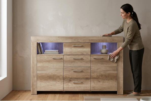 Kommode SK155 Kommoden Sideboard Schrank 2 Türen MDF Holz Schrank 4 Schubladen