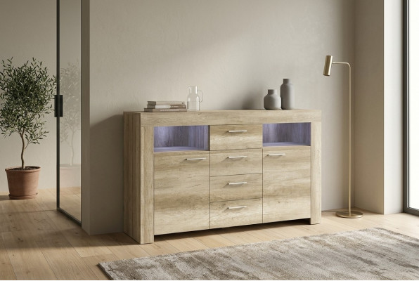 Kommode SK155 Kommoden Sideboard Schrank 2 Türen MDF Holz Schrank 4 Schubladen