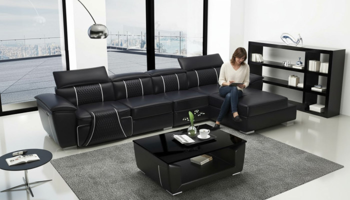 Ecksofa L-Form Sofa Couch Design Couch Polster Leder Modern Relax Automatik Neu