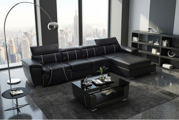 Ecksofa L-Form Sofa Couch Design Couch Polster Leder Modern Relax Automatik Neu