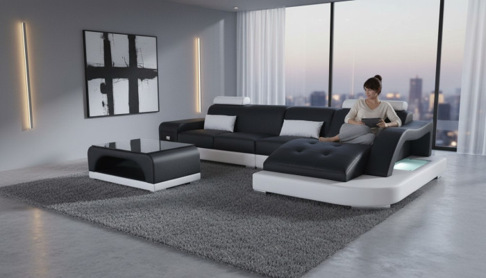 Eck Sofa Polster Tisch Couchen Sofas Wohnlandschaft + USB Luxus Garnitur Ecke