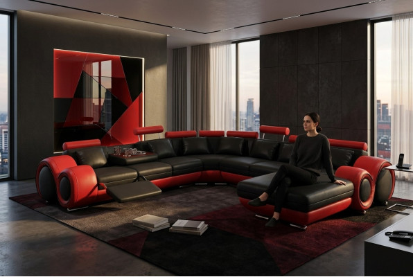 Ledersofa Couch Wohnlandschaft Ecksofa Eck Garnitur Design Modern Sofa mit USB