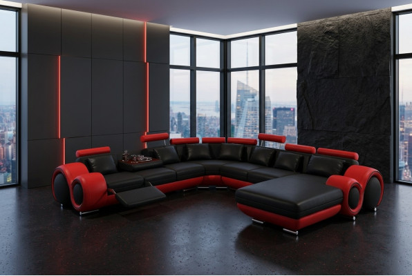 Ledersofa Couch Wohnlandschaft Ecksofa Eck Garnitur Design Modern Sofa mit USB