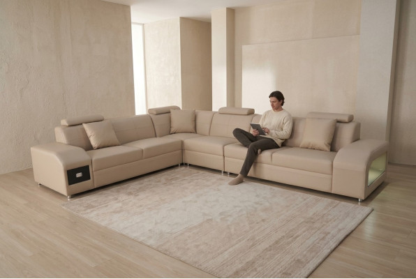 Ecksofa Garnitur Design Modern Sofa + USB Ledersofa Sofa Wohnlandschaft Couch