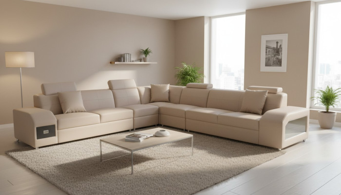 Ecksofa Garnitur Design Modern Sofa + USB Ledersofa Sofa Wohnlandschaft Couch