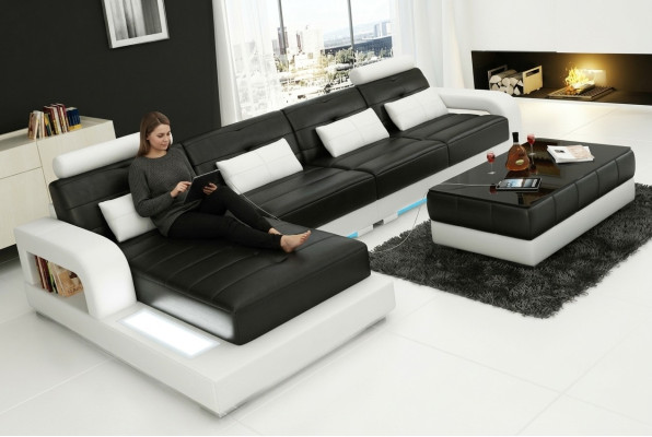 Ledersofa mit USB,Wohnlandschaft Ecksofa Eck Garnitur Design Modern Sofa L6008C