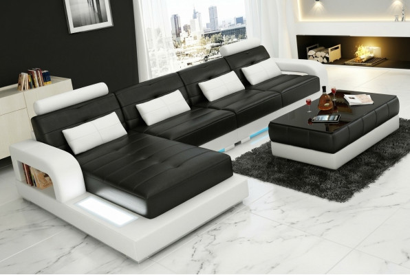Ledersofa mit USB,Wohnlandschaft Ecksofa Eck Garnitur Design Modern Sofa L6008C