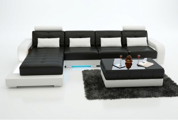 Ledersofa mit USB,Wohnlandschaft Ecksofa Eck Garnitur Design Modern Sofa L6008C