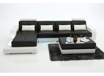 Ledersofa mit USB,Wohnlandschaft Ecksofa Eck Garnitur Design Modern Sofa L6008C