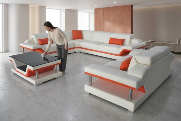 Moderne Ecksofa Couch Polster Eckgarnitur Wohnlandschaft Sofa Eck Garnitur + USB