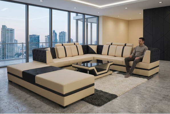 Leder Eck Sofa Couch Polster Sitz Wohn Landschaft Design Möbel Garnitur + USB