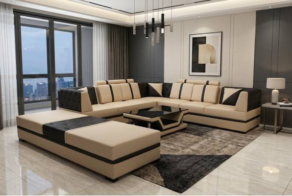 Leder Eck Sofa Couch Polster Sitz Wohn Landschaft Design Möbel Garnitur + USB